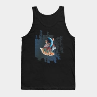 Beta Fish Blue with Rainbow Tail on Blue Tank Top